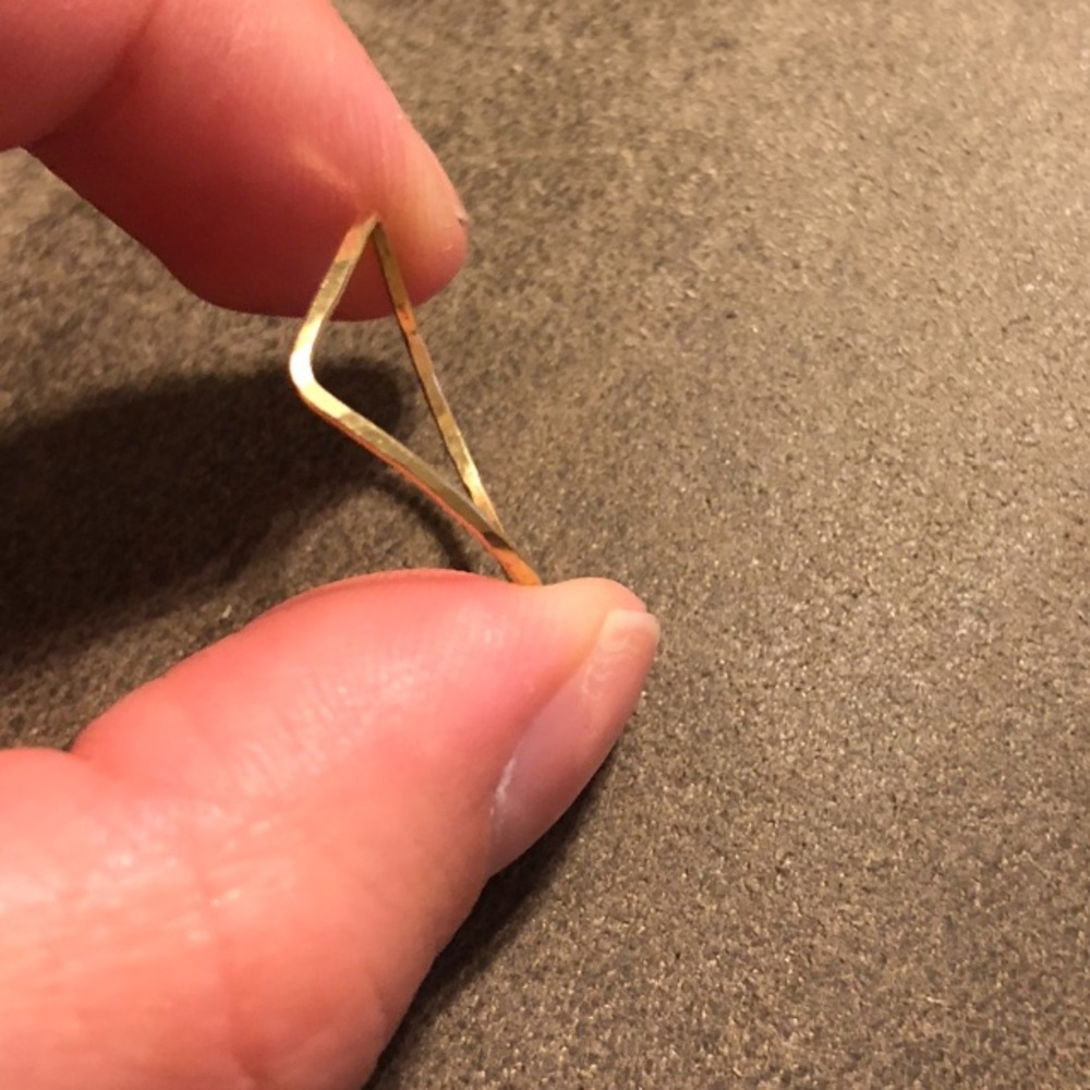 Solid 18k yellow gold chevron hammered ring